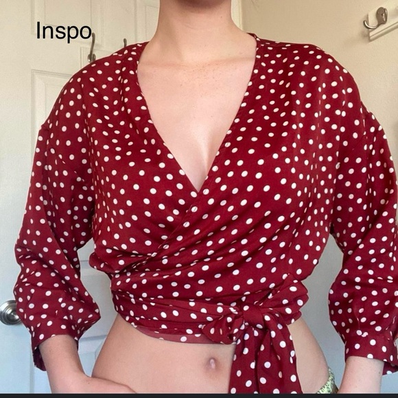 ALTAR’D STATE Polka Dot Wrap Blouse - Burgundy NWOT, size S color-of-the-season - Picture 6 of 10